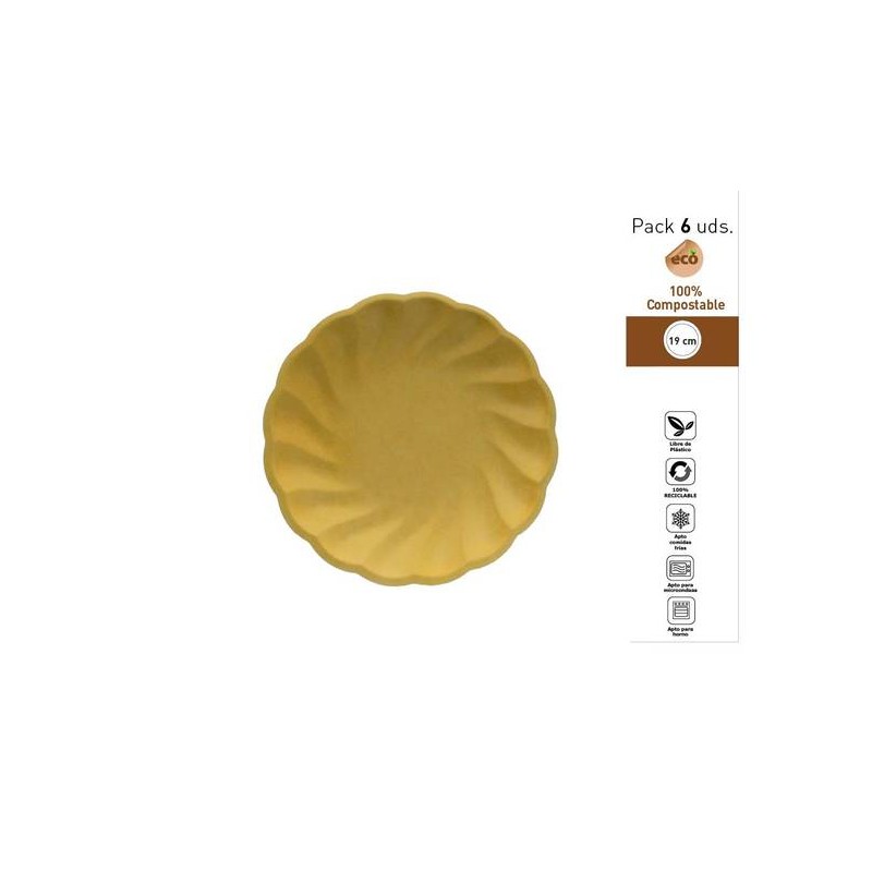 PIATTI DESSERT CONCHIGLIA COMPOSTABILI TONDI ø19cm GIALLO 6pz