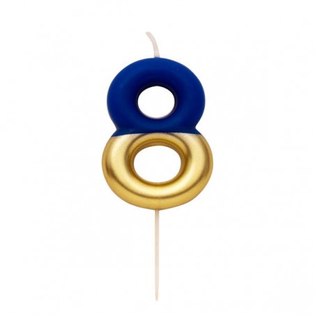 CANDELINA NUMERO 8 BLU/ORO 10,5cm