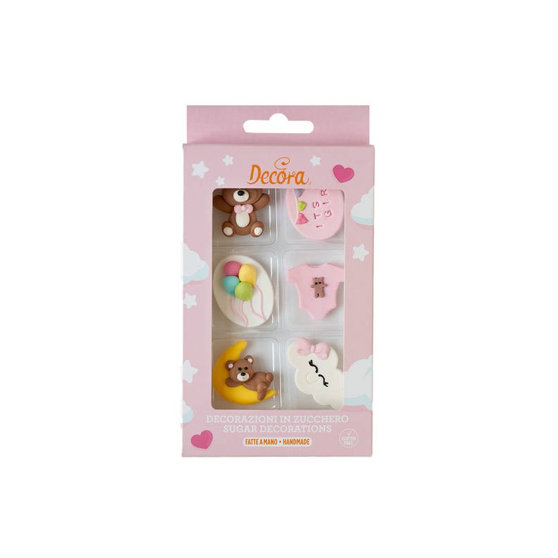 DECORAZIONI IN ZUCCHERO BABY GIRL 6pz DECORA