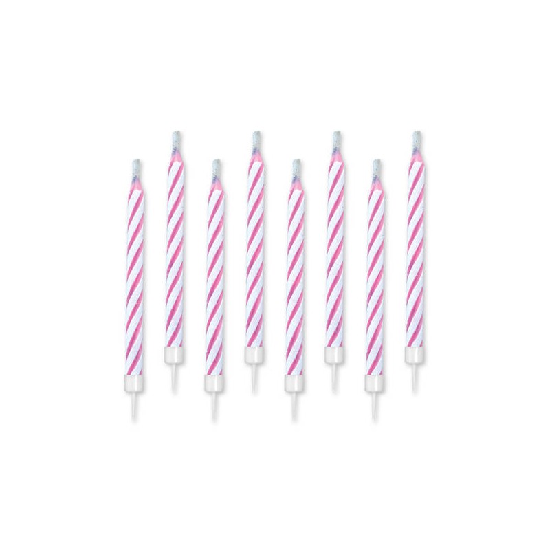CANDELINE MAGICHE RIGHE ROSA C/SUPP. 10pz