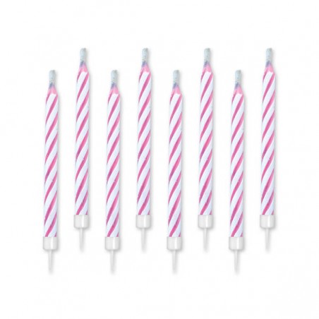 CANDELINE MAGICHE RIGHE ROSA C/SUPP. 10pz