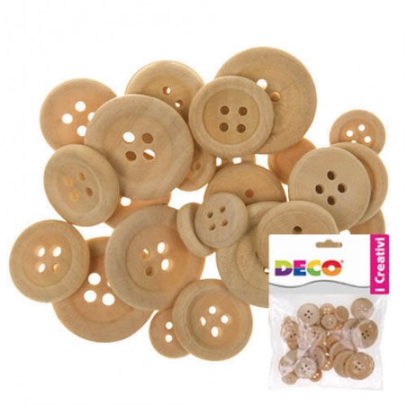 BOTTONI IN LEGNO ASS.TI 30pz NATURALE