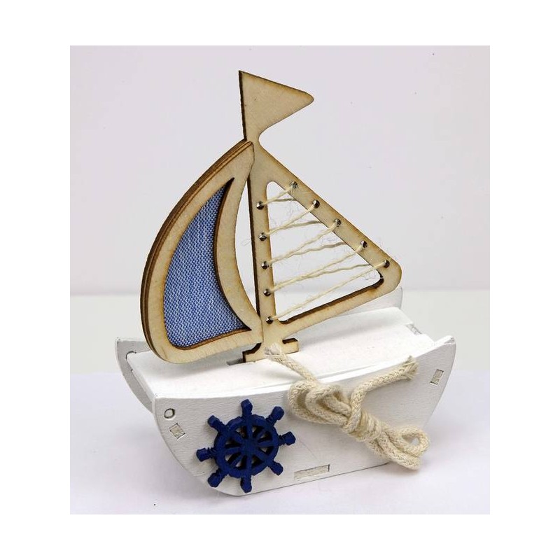 SCATOLA BARCA A VELA IN LEGNO BICOLORE 8x3,5x10,5cm 4pz