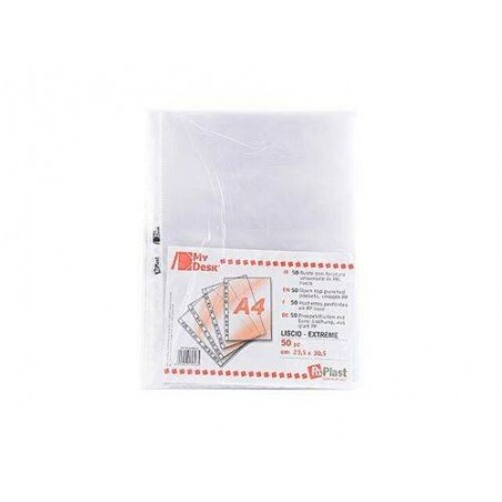 BUSTE TRASPARENTI FORATE A4 MY DESK PPL LISCIO 23x30,5cm 100my 50pz