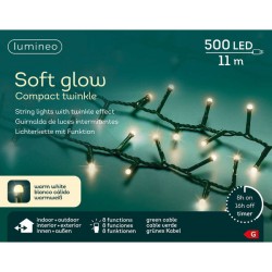 COMPACT SOFT GLOW 500 LUCI  11mt 8 FUNZIONI FILO VERDE INTERNO/ESTERNO BIANCO CALDO