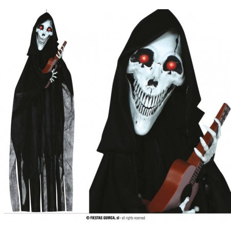 SCHELETRO CON CHITARRA DA APPENDERE CON LUCE, SUONO E MOVIMENTO