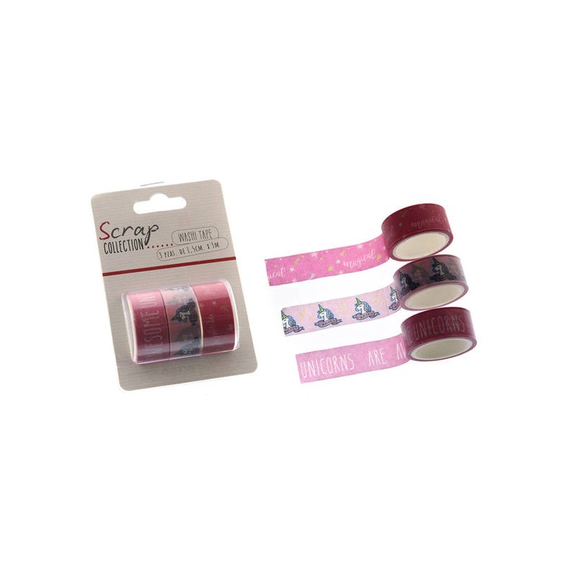 WASHI TAPE UNICORNI cm1,5x3mt 3pz