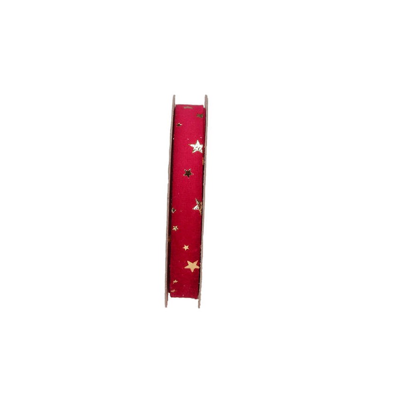 NASTRO VELLUTO STELLE ORO mm15x15mt ROSSO
