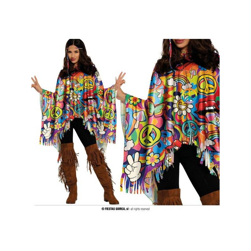 PONCHO HIPPIE PEACE&LOVE ADULTO