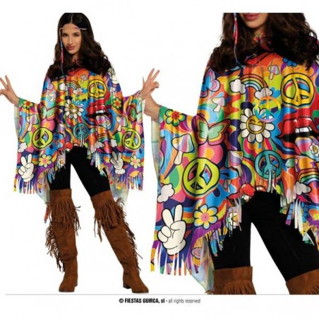 PONCHO HIPPIE PEACE&LOVE ADULTO