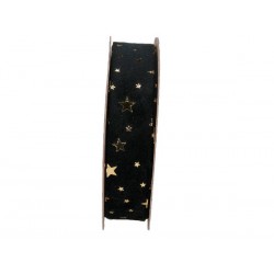 NASTRO VELLUTO STELLE ORO mm25x15mt NERO