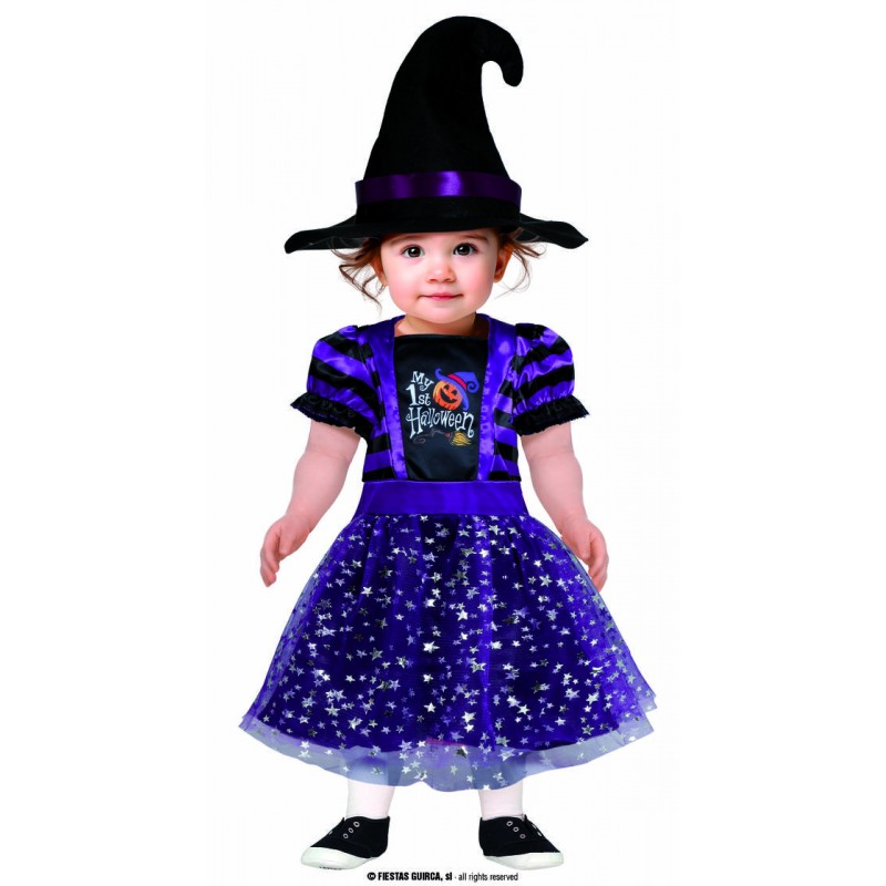 COSTUME BAMBINA STREGA TULLE VIOLA CON CAPPELLO 12-18 mesi