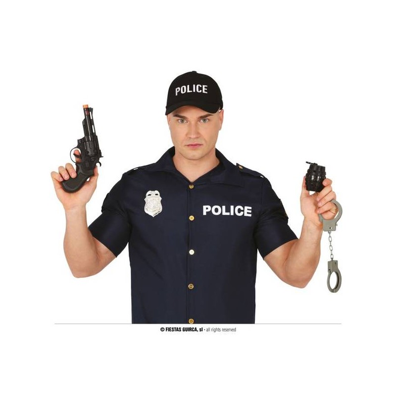 SET POLIZIOTTO 4pz DISTINTIVO BOMBA MANETTE PISTOLA