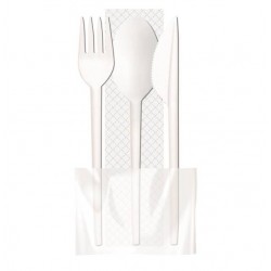 TRIS POSATE FO+CO+CU+TOV 33x33 2V. CPLA LINè COMPOSTABILI 100pz BYò