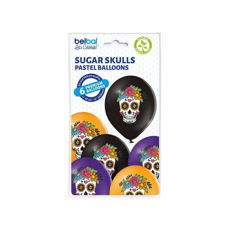 PALLONCINI LATTICE 12 30cm SUGAR SKULLS 6 pz