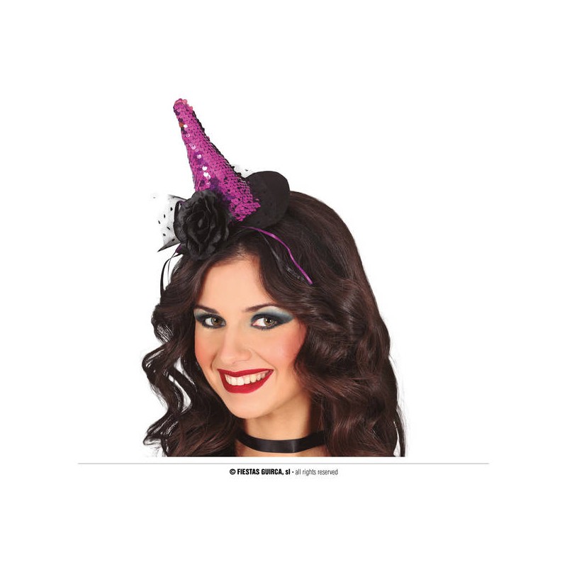 CERCHIETTO MINI CAPPELLO STREGA PAILLETTES LILLA