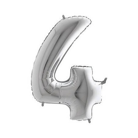 PALLONE NUMERO 4 MYLAR 102cm 40 ARGENTO