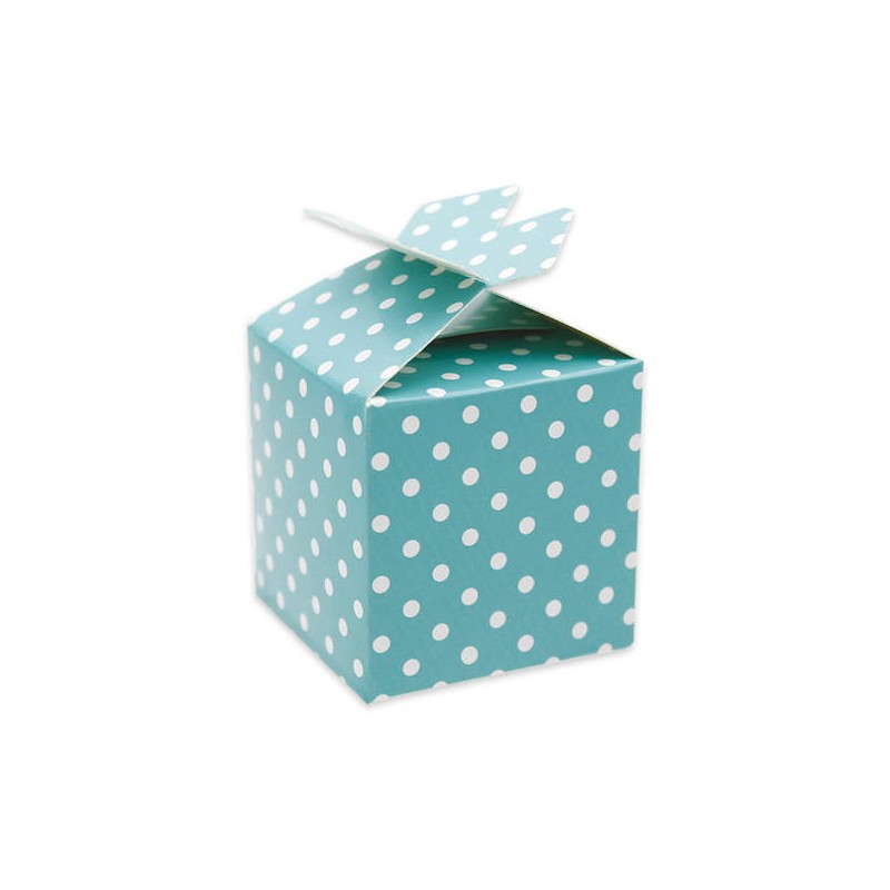 SCATOLINA CUBETTO FIOCCO 5X7X5cm FIOCCO POIS ACQUAMARINA 25pz