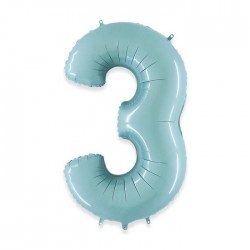 PALLONE NUMERO 3 MYLAR 102cm 40" CELESTE