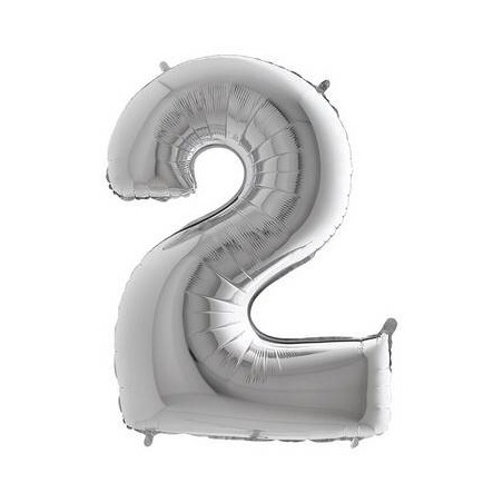 PALLONE NUMERO 2 MYLAR 102cm 40 ARGENTO