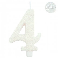 CANDELINA NUMERO 4 GLITTER BIANCA 9,5cm