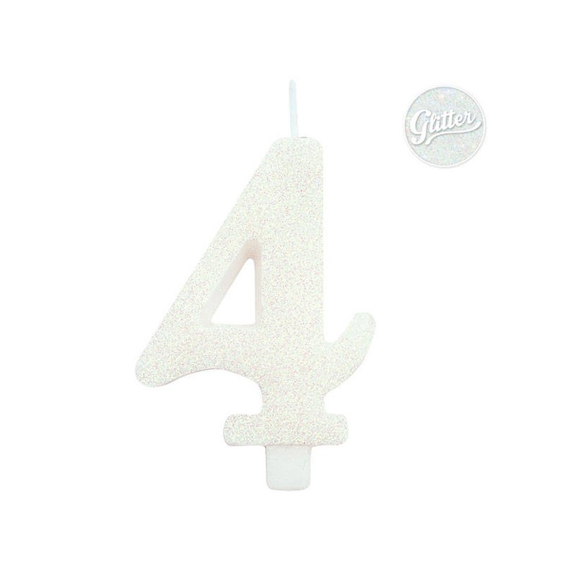 CANDELINA NUMERO 4 GLITTER BIANCA 9,5cm