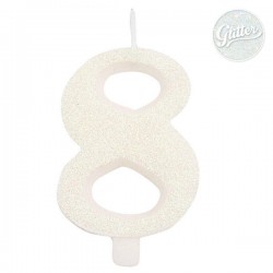 CANDELINA NUMERO 8 GLITTER BIANCA 9,5cm