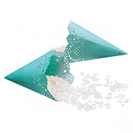 CONI PORTA RISO MERLETTATI CARTA ACQUA MARINA 12pz 17cm