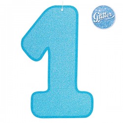 NUMERO 1 IN CARTA GLITTER AZZURRO 36X23cm