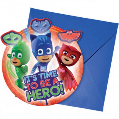 INVITI SAGOMATI PJ MASK SUPER PIGIAMINI 6pz