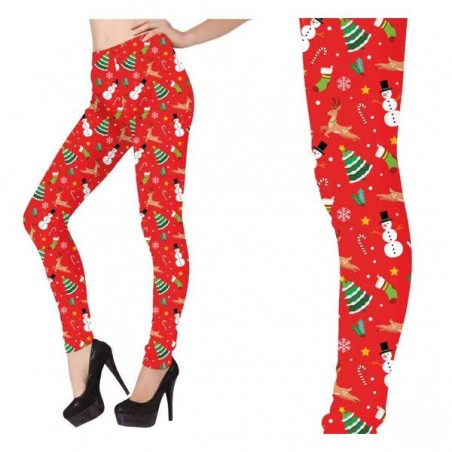 LEGGINGS NATALIZI ROSSI CON STAMPA TG.L 42-44