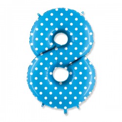 PALLONE NUMERO 8 MYLAR 102cm 40 POIS TURCHESE