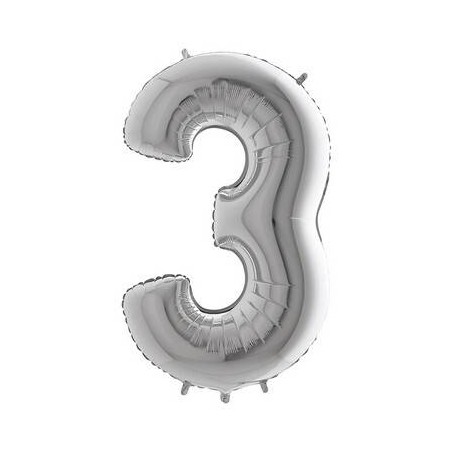 PALLONE NUMERO 3 MYLAR 102cm 40 ARGENTO