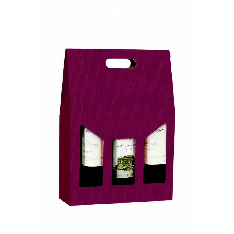 SCATOLA PORTA 3 BOTTIGLIE C/MAN. E FIN. 27x9x38cm ONDA BORDEAUX