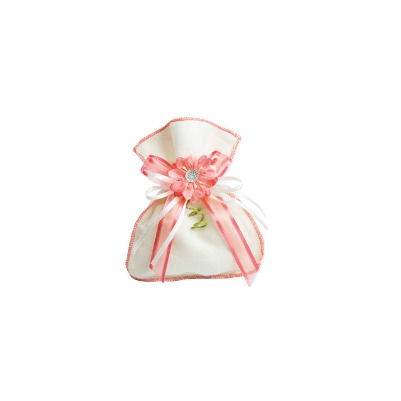 SACCHETTO SHABBY PANNA BORDO CORALLO 11X13 10pz A1646