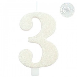 CANDELINA NUMERO 3 GLITTER BIANCA 9,5cm