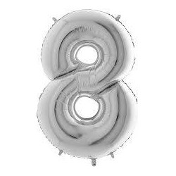 PALLONE NUMERO 8 MYLAR 66cm 26 ARGENTO