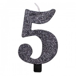 CANDELINA NUMERO 5 GLITTER NERO 9,5cm