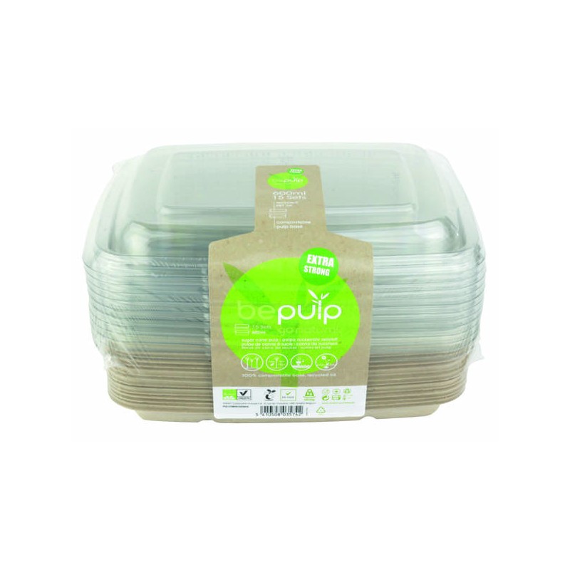 VASCHETTA POLPA RETAIL RETTANGOLARE + COP 600ml BIO COMPOSTABILE 15pz