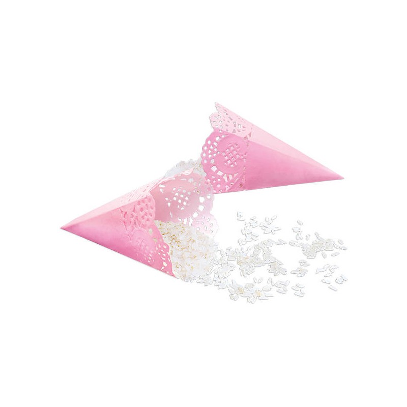 CONI PORTA RISO MERLETTATI CARTA ROSA 12pz 17cm