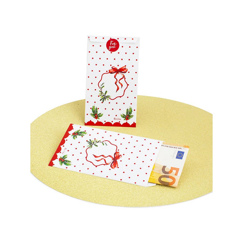 SACCHETTI CARTA HOLLY CHRISTMAS 8x14cm 10pz