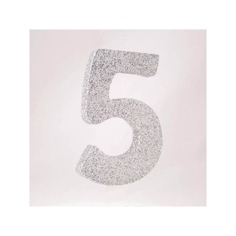 NUMERO POLISTIROLO GLITTER mm120x90 5 ARGENTO