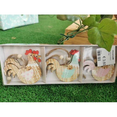 GALLINE IN LEGNO C/FILO 6pz