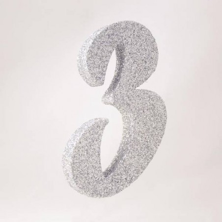 NUMERO POLISTIROLO GLITTER mm120x90 3 ARGENTO