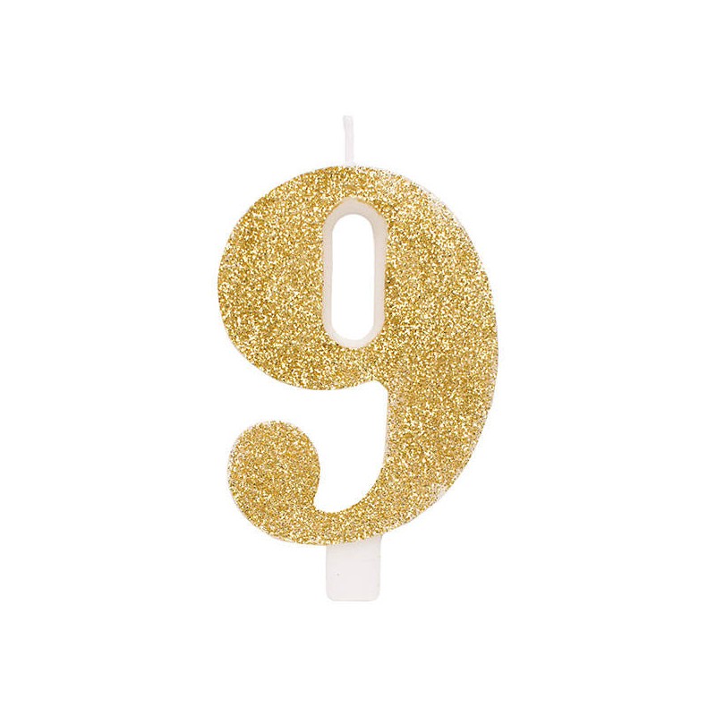 CANDELINA NUMERO 9 GLITTER ORO 9,5cm