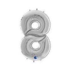 PALLONE NUMERO 8 MYLAR 163cm 64 ARGENTO