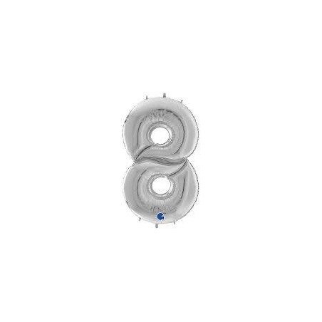 PALLONE NUMERO 8 MYLAR 163cm 64 ARGENTO