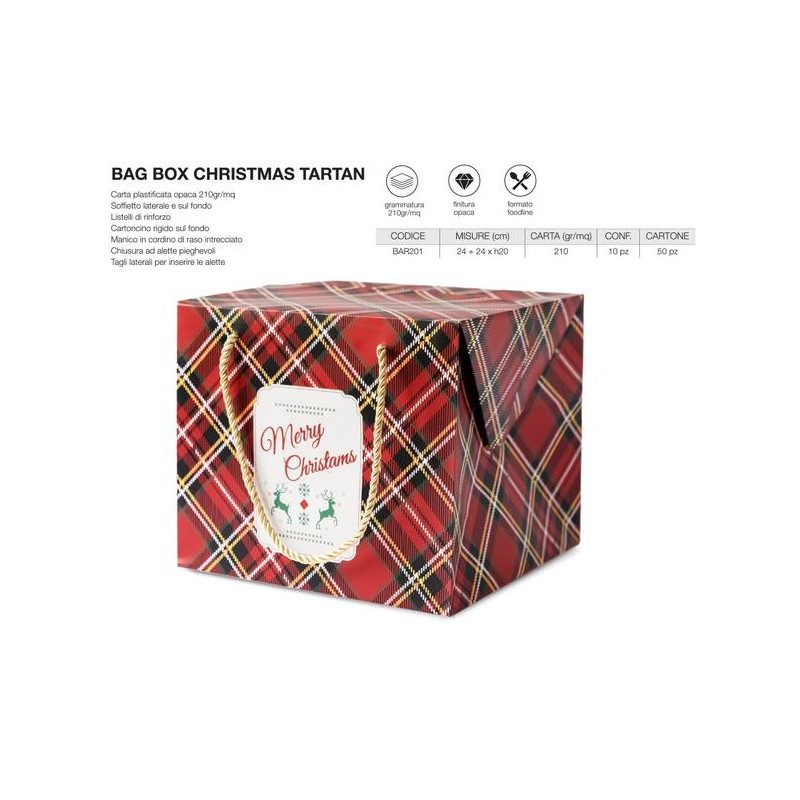 BAG BOX CHRISTMAS TARTAN 24x24x20cm
