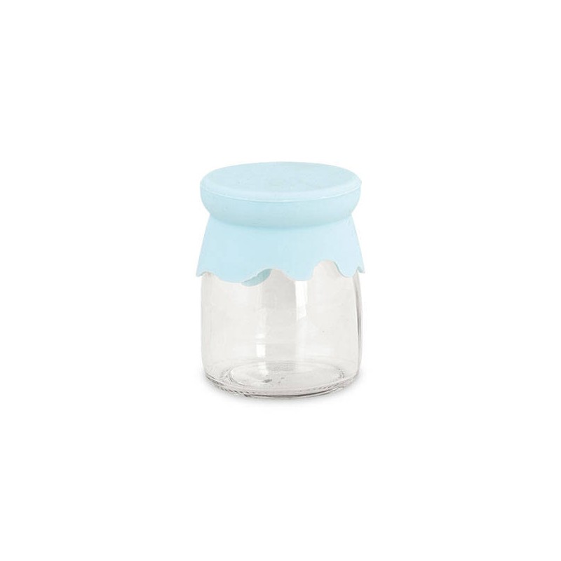BARATTOLO VETRO ø55x75 COP. SILICONE AZZURRO