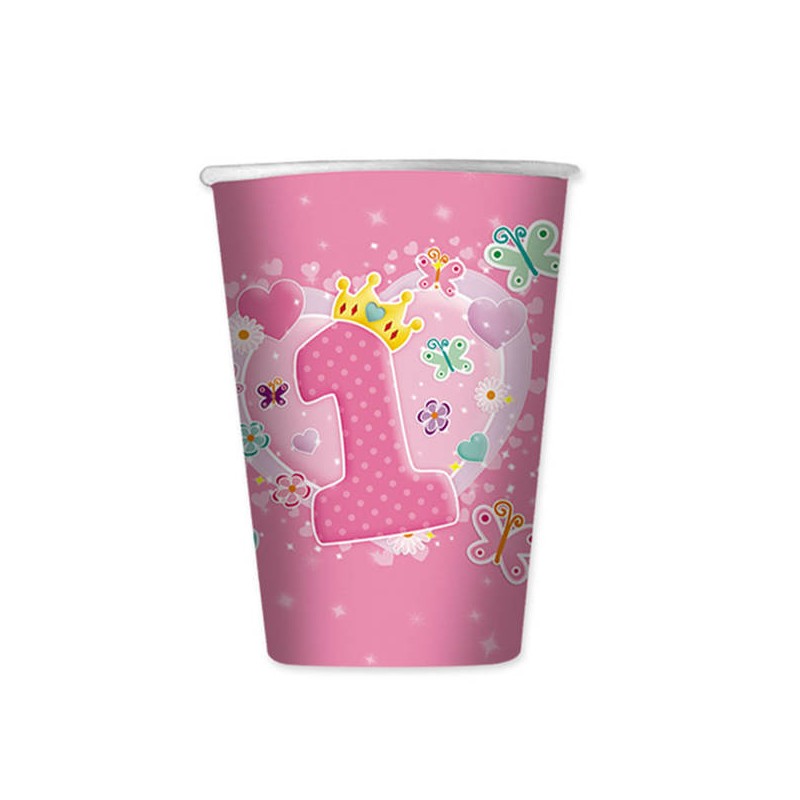 BICCHIERI 200cc PRIMO COMPLEANNO ROSA 10pz